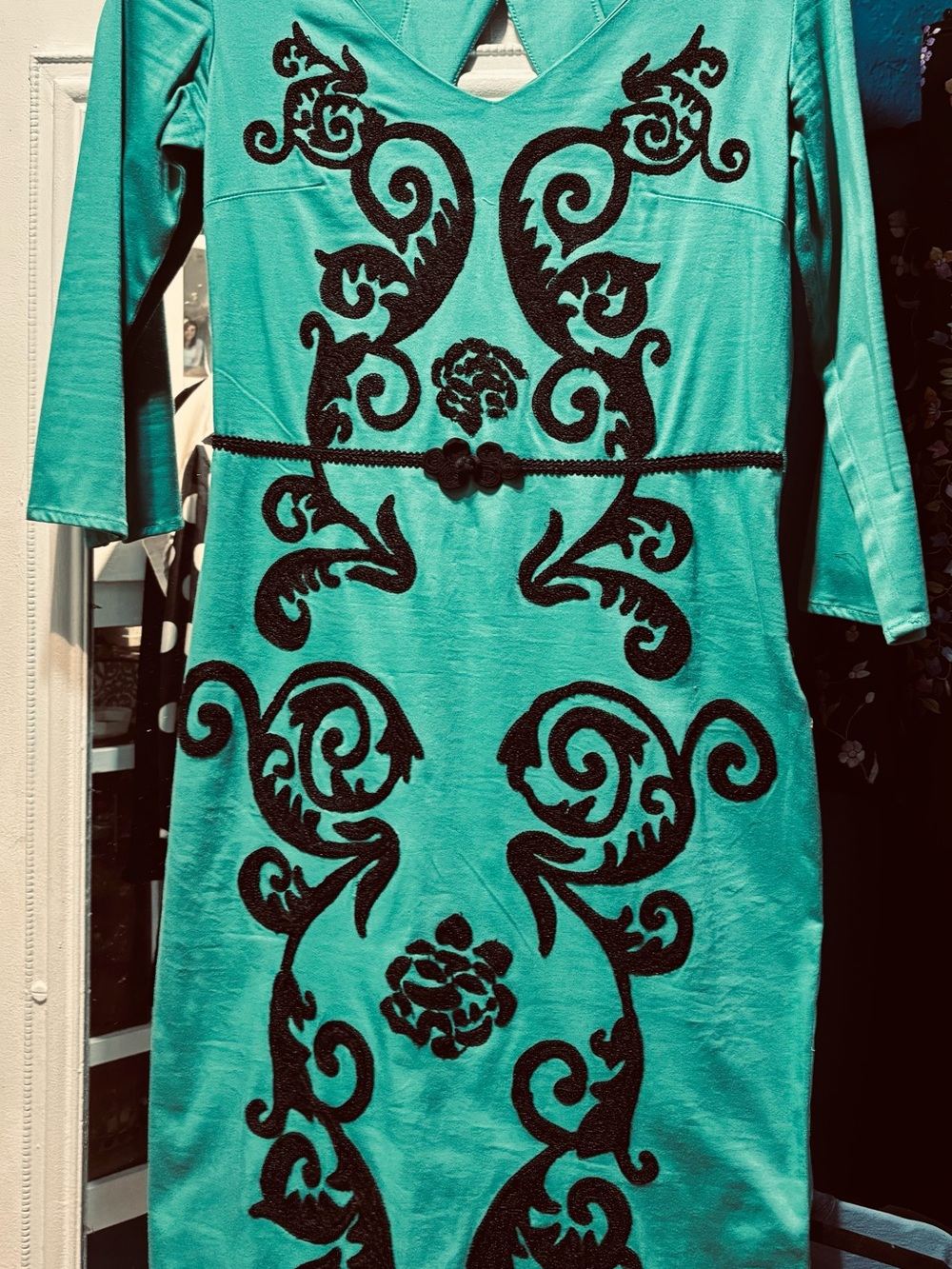 Turquoise Floral Scroll Detail Women's Dress